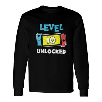 Level 10 Unlocked Gamer 10th Birthday Video Game Lovers Long Sleeve T-Shirt - Seseable