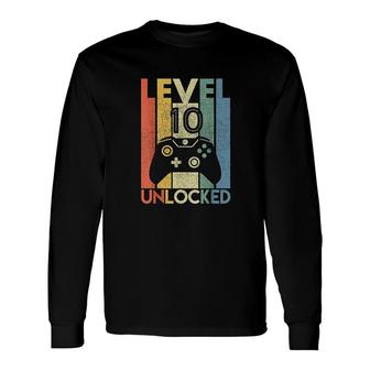 Level 10 Unlocked Video Gamer 10th Birthday Long Sleeve T-Shirt - Seseable