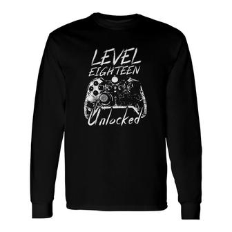 Level 18 Unlocked Boys 18th Birthday 18 Year Old Gamer Long Sleeve T-Shirt - Seseable