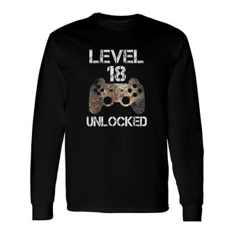 Level 18 Unlocked Boys 18th Birthday 18 Year Old Gamer Boys Long Sleeve T-Shirt - Seseable