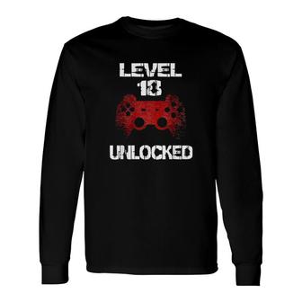 Level 18 Unlocked Boys 18th Birthday 18 Year Old Gamer Teens Long Sleeve T-Shirt - Seseable