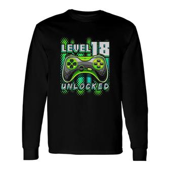 Level 18 Unlocked Video Game 18th Birthday Gamer Boys Long Sleeve T-Shirt - Seseable