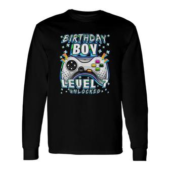 Level 7 Unlocked Video Game 7th Birthday Gamer Boys Long Sleeve T-Shirt - Seseable