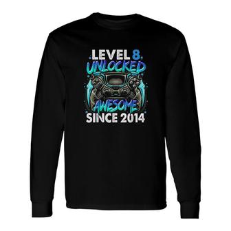 Level 8 Unlocked Awesome Since 2014 8th Birthday Gaming Long Sleeve T-Shirt - Seseable