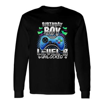 Level 8 Unlocked Video Game 8th Birthday Gamer Boys Electronic Long Sleeve T-Shirt - Seseable