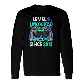 Level 9 Unlocked Awesome Since 2013 9th Birthday Gaming Long Sleeve T-Shirt - Seseable