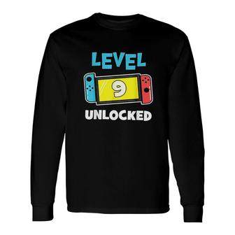Level 9 Unlocked Gamer 9th Birthday Video Game Lovers Long Sleeve T-Shirt - Seseable