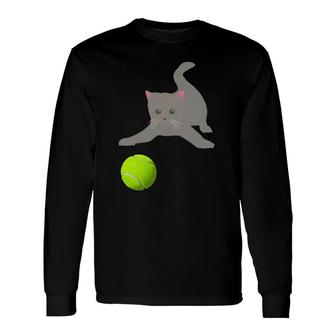 Little Kitten Playing With A Tennis Ball Kitty Cat Long Sleeve T-Shirt T-Shirt | Mazezy