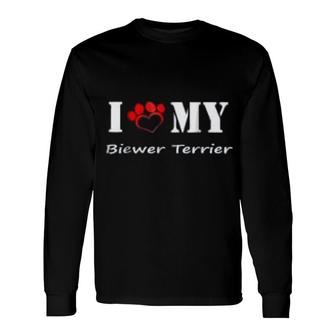 I Love My Biewer Terrier Paws Print Long Sleeve T-Shirt | Mazezy