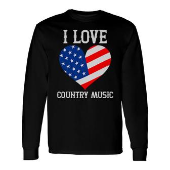 I Love Country Music Retro Vintage Guitar American Flag Long Sleeve T-Shirt T-Shirt | Mazezy