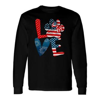 Love Dog Paw American Flag Dog Lover 4Th Of July Tees Long Sleeve T-Shirt T-Shirt | Mazezy UK
