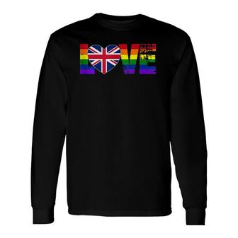 Love Gay Pride Gay Rainbow British Flag Long Sleeve T-Shirt T-Shirt | Mazezy