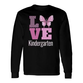 Love Kindergarten Purple Butterfly Kinder Teacher Long Sleeve T-Shirt T-Shirt | Mazezy