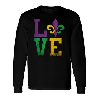 Love Mardi Gras With Fleur De Lis Distressed Party Long Sleeve T-Shirt T-Shirt | Mazezy