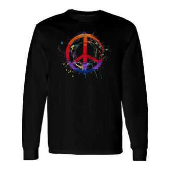 Love Peace Sign Fun Retro Paint Splatter Raglan Baseball Tee Long Sleeve T-Shirt | Mazezy