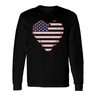 Love Usa 4th Of July American Heart Flag Long Sleeve T-Shirt T-Shirt | Mazezy