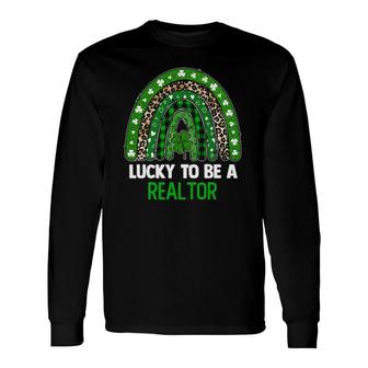 Lucky To Be A Realtor Leopard Rainbow St Patrick's Day Long Sleeve T-Shirt T-Shirt | Mazezy