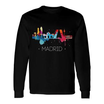 Madrid Watercolor City Skyline Spain Long Sleeve T-Shirt | Mazezy
