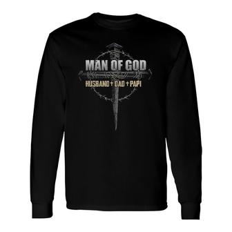 Man Of God Husband Dad Papi Vintage Fathers Day Long Sleeve T-Shirt T-Shirt | Mazezy UK