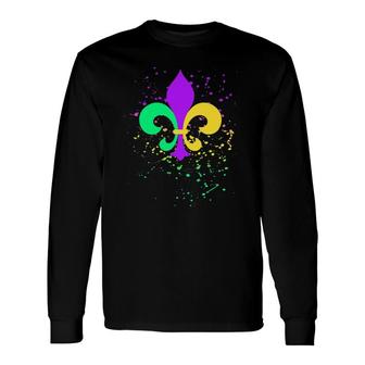 Mardi Gras Fleur-De-Lis Paint Splatter For Long Sleeve T-Shirt T-Shirt | Mazezy