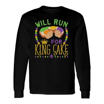 Mardi Gras Running Will Run For King Cake Runner Long Sleeve T-Shirt T-Shirt | Mazezy