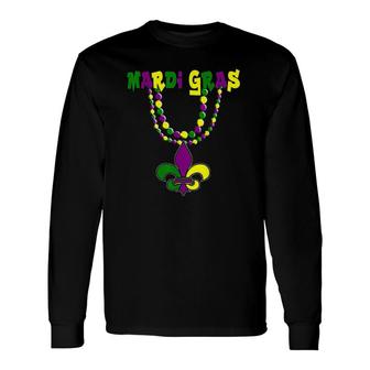 Mardi Grass Fleur De Lis Beads Long Sleeve T-Shirt T-Shirt | Mazezy