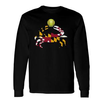 Maryland State Flag Blue Crab Pride With Softball Long Sleeve T-Shirt T-Shirt | Mazezy
