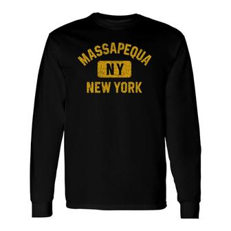 Massapequa Ny New York Gym Style Distressed Amber Print Long Sleeve T-Shirt T-Shirt | Mazezy