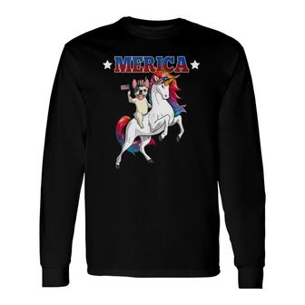 Merica French Bulldog Dog Unicorn American Flag 4Th Of July Long Sleeve T-Shirt | Mazezy