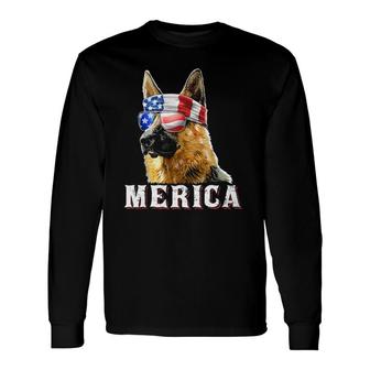 Merica German Shepherd Dog 4Th Of July American Flag Long Sleeve T-Shirt T-Shirt | Mazezy
