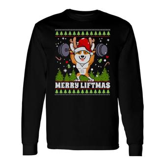 Merry Liftmas Corgi Dog Weightlifting Ugly Christmas Long Sleeve T-Shirt T-Shirt | Mazezy