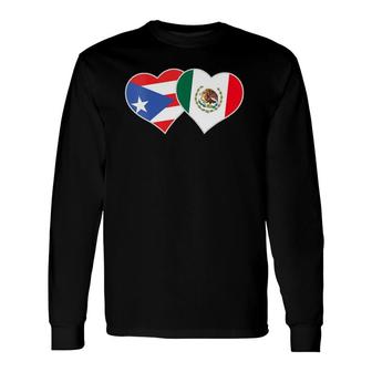 Mexican Puerto Rican Flag Mexirican Mexico Puerto Rico Heart V-Neck Long Sleeve T-Shirt T-Shirt | Mazezy