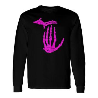 Michigan Pink Skeleton Hand Long Sleeve T-Shirt T-Shirt | Mazezy