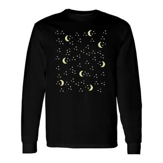 Moon And Stars Night Sky Art Tee S Celestial Long Sleeve T-Shirt | Mazezy