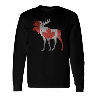Moose Canada Flag Pride Animal Canadian Long Sleeve T-Shirt T-Shirt | Mazezy