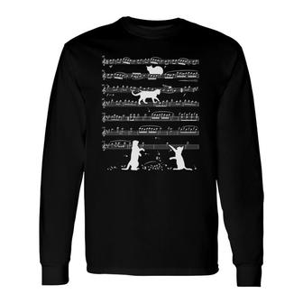 Musician Cat Lover Cute Kitty Playing Music Note Clef Long Sleeve T-Shirt T-Shirt | Mazezy