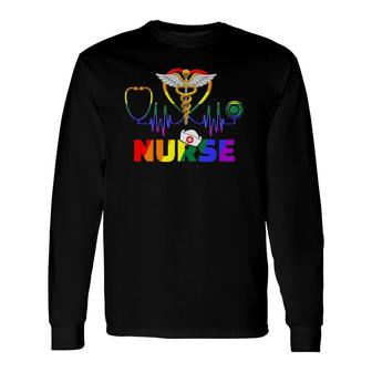 Nurse Lgbt-Q Gay Pride Rainbow Flag Registered Nursing Rn Long Sleeve T-Shirt T-Shirt | Mazezy