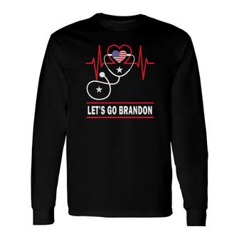 Nurses Let’S Go Brandon Impeach Biden American Flag Tee Long Sleeve T-Shirt T-Shirt | Mazezy