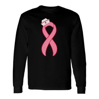 Nurse's Scrub Cap Breast Cancer Pink Ribbon Awareness Long Sleeve T-Shirt T-Shirt | Mazezy