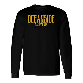 Oceanside California Ca Vintage Text Amber Print Long Sleeve T-Shirt T-Shirt | Mazezy
