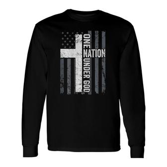 One Nation Under God Christian Worship Cross Flag On Back Long Sleeve T-Shirt T-Shirt | Mazezy