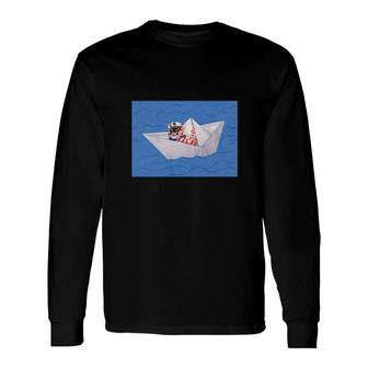 Orange Tabby Cat In Paper Boat Classic Long Sleeve T-Shirt T-Shirt | Mazezy