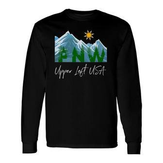 Pacific Northwest Pnw Pine Trees Mountains Upper Left Usa Long Sleeve T-Shirt T-Shirt | Mazezy