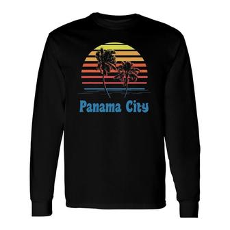 Panama City Florida Sunset Palm Trees Beach Vacation Long Sleeve T-Shirt T-Shirt | Mazezy