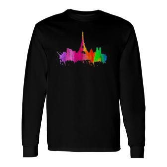 Paris Skyline Eiffel Tower Watercolour Art France Souvenir Long Sleeve T-Shirt T-Shirt | Mazezy