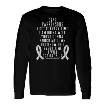 Parkinsons Disease Awareness Will Get Back Up Silver Ribbon Long Sleeve T-Shirt - Thegiftio