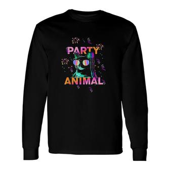 Party Cat Party Animal Colorful Graphic Long Sleeve T-Shirt - Thegiftio UK