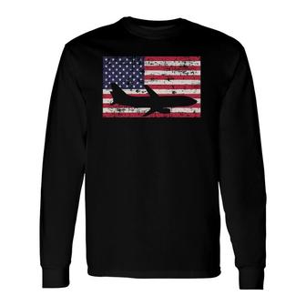 Patriotic Airline Jet American Flag Long Sleeve T-Shirt T-Shirt | Mazezy