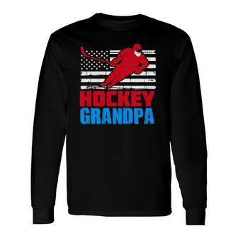 Patriotic American Flag Usa Ice Hockey Grandpa Long Sleeve T-Shirt T-Shirt | Mazezy