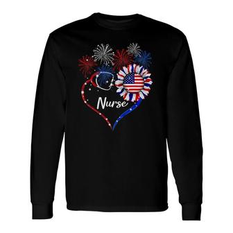 Patriotic Nurse 4Th Of July American Flag Sunflower Love Long Sleeve T-Shirt T-Shirt | Mazezy